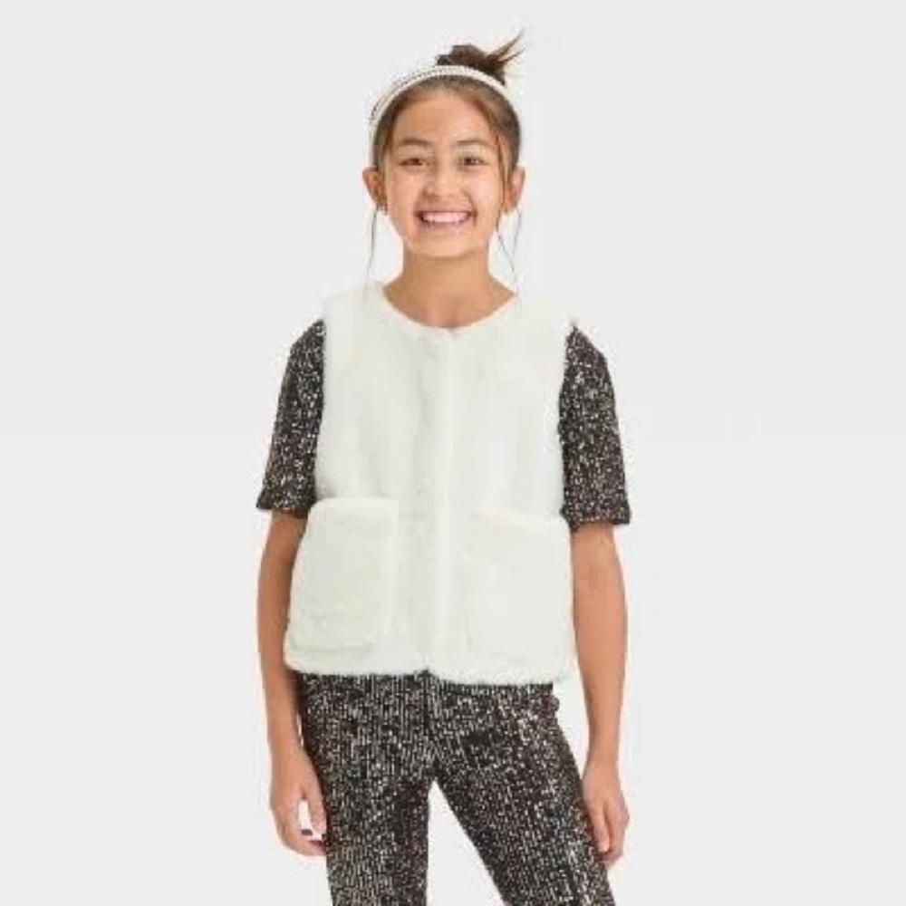 336 NWT Cat & Jack Girl’s Faux Fur Vest‎ - Size: L (10-12)